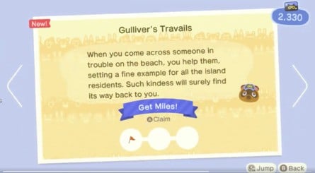 "Gulliver's Travails" card in Nook Miles app