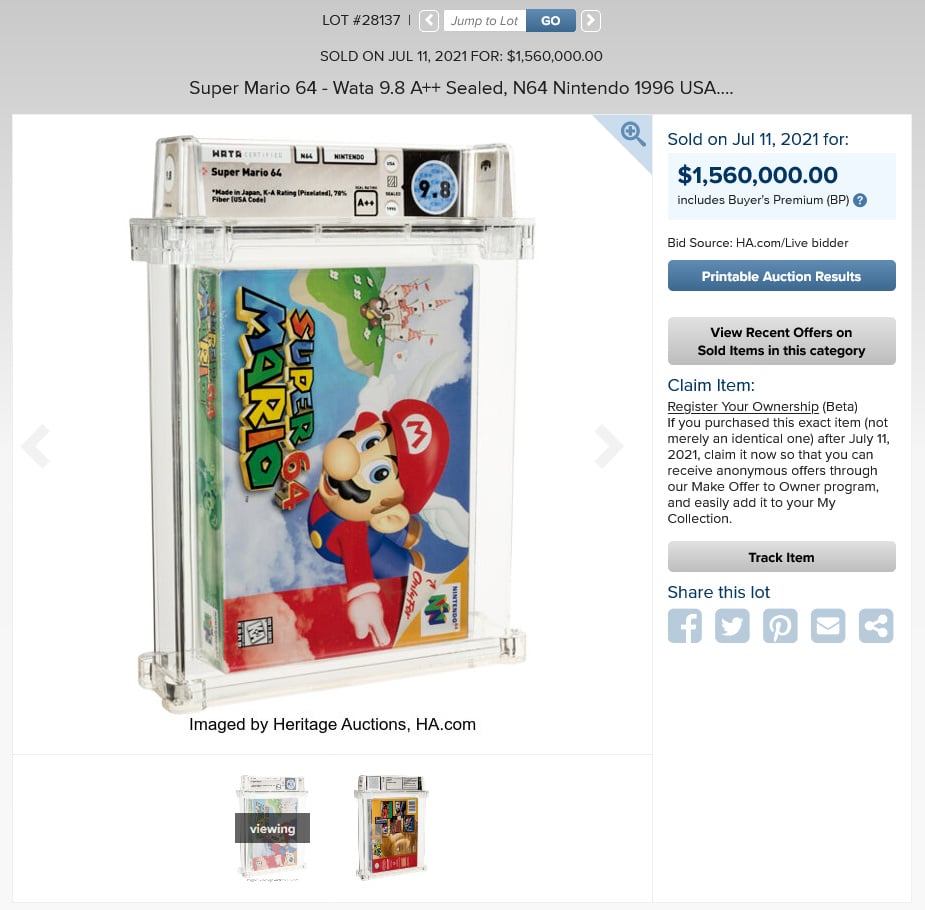 Super Mario 64 sells for $1.5 million at auction - Polygon