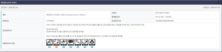 Metroid Prime 4: Beyond Rating South Korea