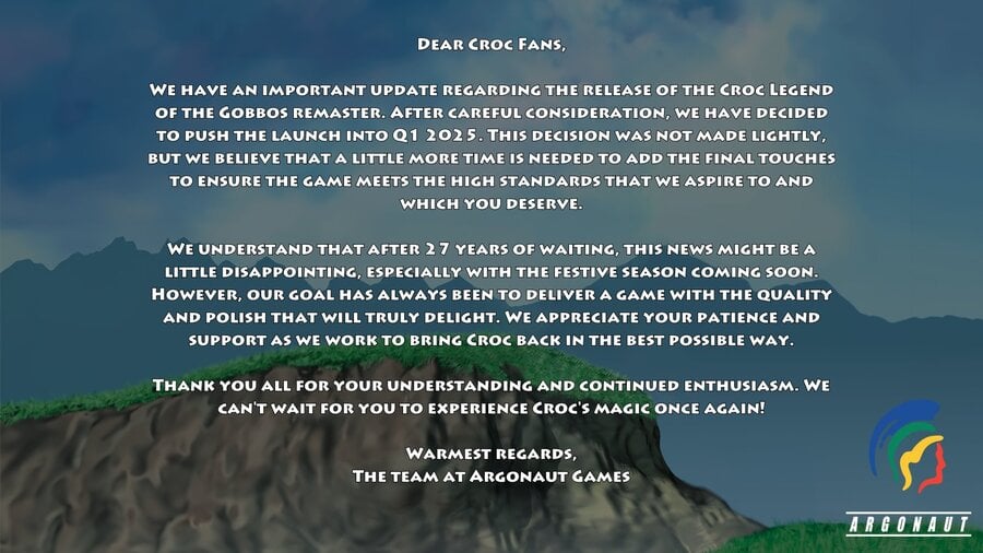 Argonaut Games statement on Croc delay