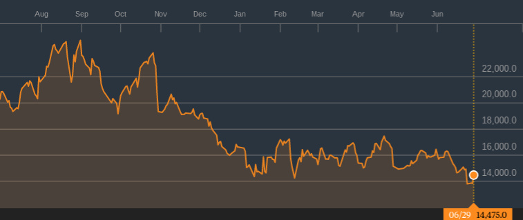 Nintendo's stock value over the past year