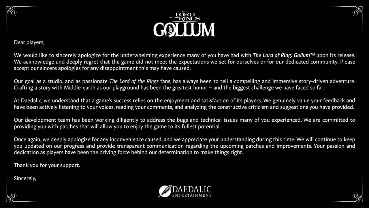 Sad gollum noises.  The Lord of the Rings: Gollum (Video Game