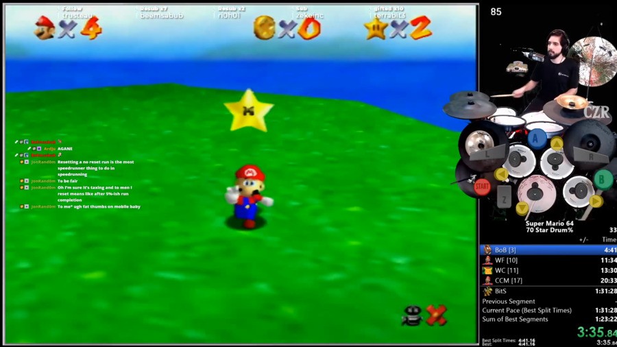 A streamer completes Super Mario 64 in just 20 minutes using a drum set!  - Meristation