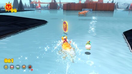 (Clockwise from top left) Grab the first medal and ride Plessie all the way to the Wasteland Giga Bell. Grab the medals on-foot and then leap into the sea for the final stretch