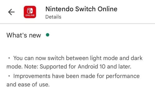 Screenshot of the Nintendo Switch online app from the Google Play Store