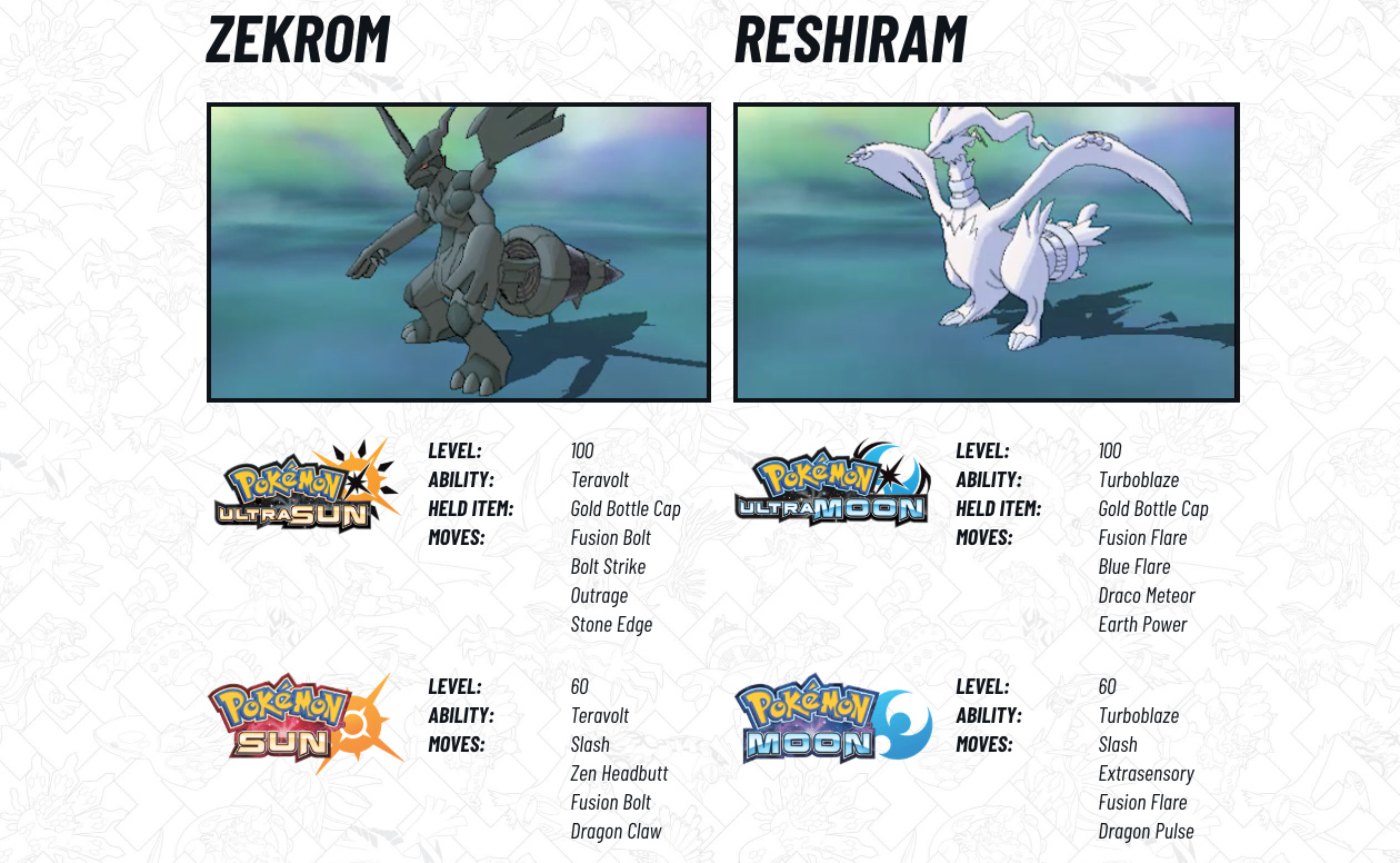 October distribution details for Reshiram and Zekrom in Pokemon Ultra Sun /  Ultra Moon / Sun / Moon