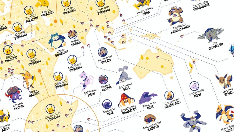 Most Popular Pokemon World Map