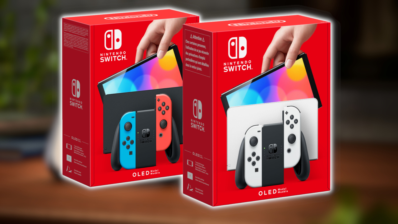 Nintendo Switch OLED (Blue / Red Neon) + 3 Games + Joy Con Set