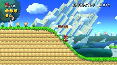 New Super Mario Bros. U 1-1 and we couldn’t even recreate that tiny incline the goomba's trundling down, let alone a proper slope to slide on.