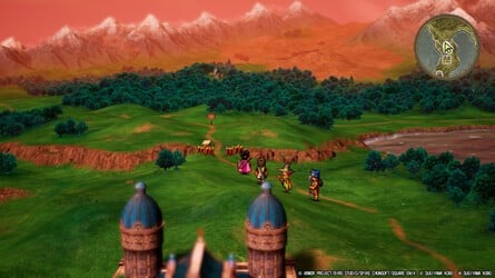 Mapa mundial ao pôr do sol em Dragon Quest III HD-2D Remake