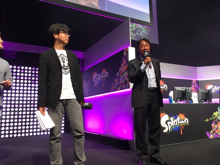 Nintendo of Europe president Satoru Shibata and Splatoon producer Hisashi Nogami