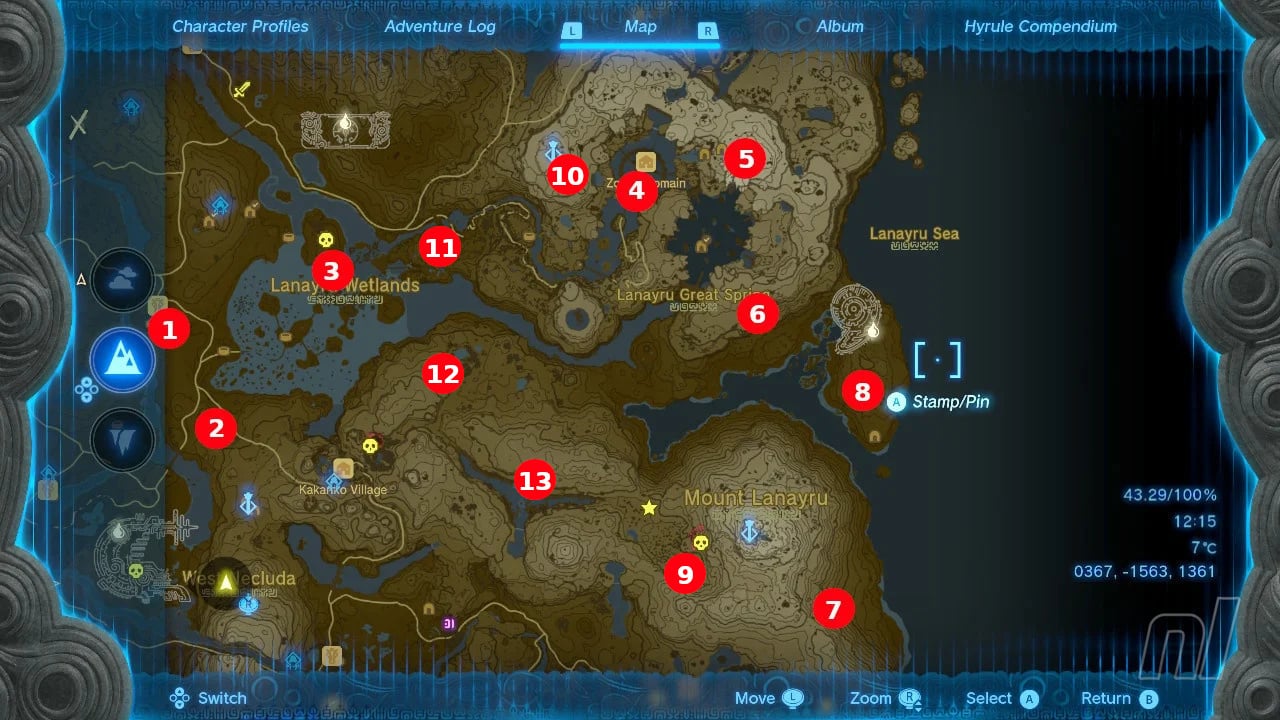 The Legend of Zelda: Breath of the Wild Lanayru Region Map Map for