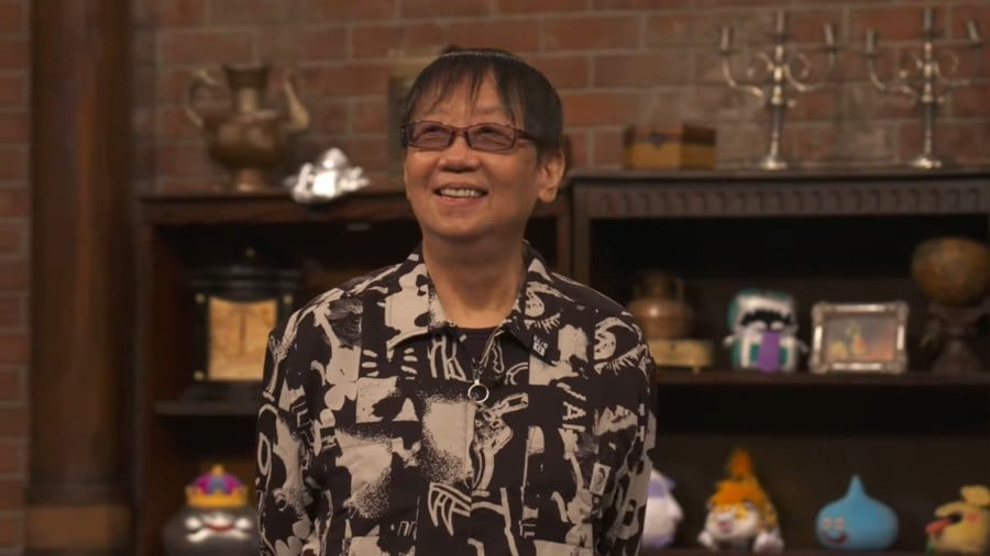 Yuji Horii at Dragon Quest's 35th anniversary celebrations in 2021