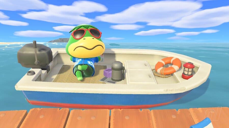 Kapp’n kicking back in a boat off our dock as if he had been the one waiting for us to show up
