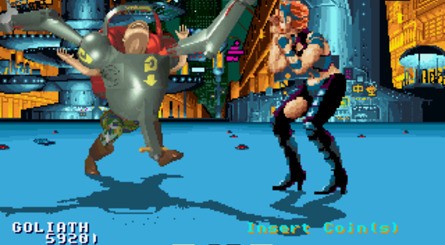 A selection of the games included on the Astro City Mini. Clockwise, from top-left: Alien Storm, Golden Axe, Golden Axe: Revenge of Death Adder, Dark Edge