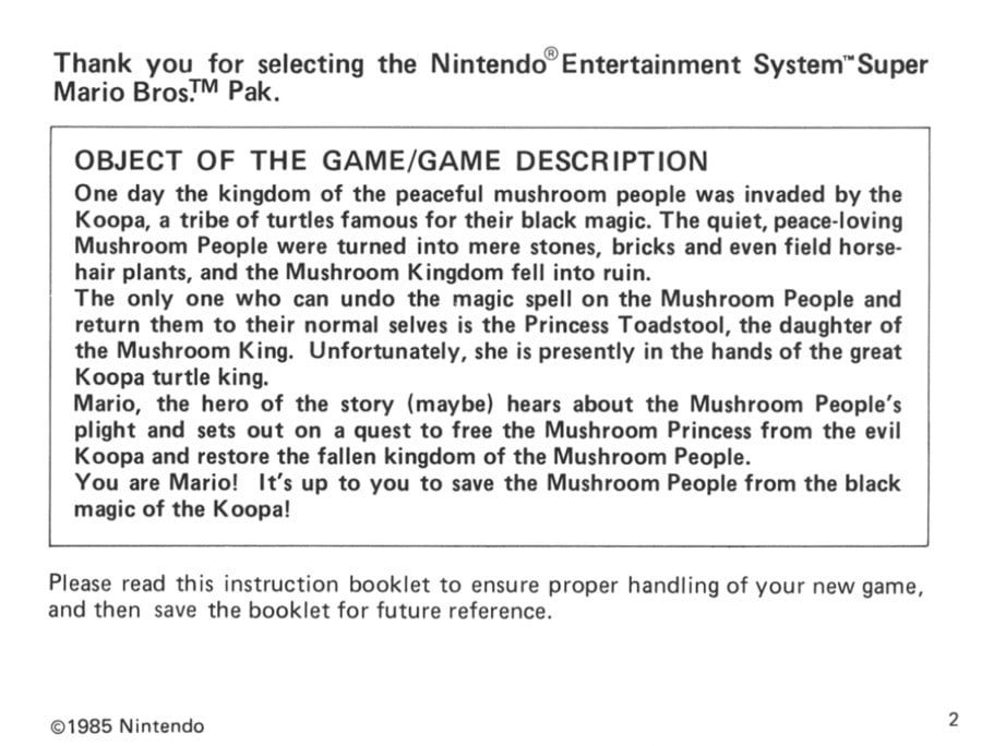 Super Mario Bros. Game Manual Page 2