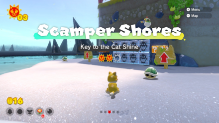 (Clockwise from left) The row of blocks cannot be removed until Bowser wakes from his slumber and uses his fire breath. Once they've gone, nab the Shine to illuminate the lighthouse