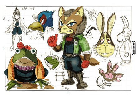 Designs by Imamura for the Star Fox and Star Wolf teams.