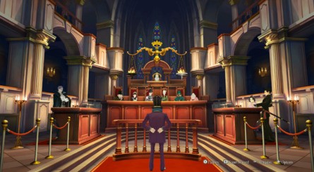 The Japanese courtroom and antechamber on the left; the English equivalent on the right