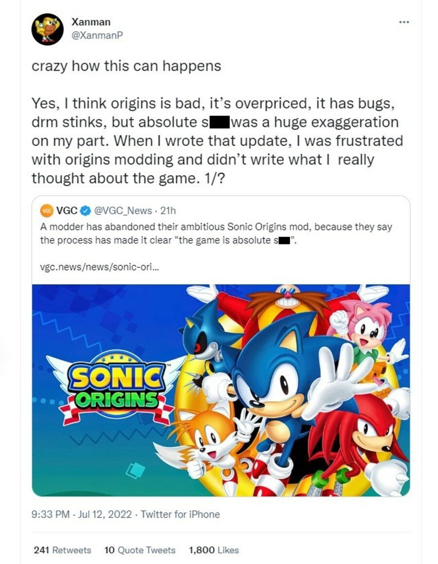Screw This Game - Sonic Origins Modder Halts Development On Massive Patch