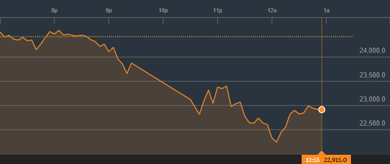 A graph showing the past 24 hours of Nintendo's share value