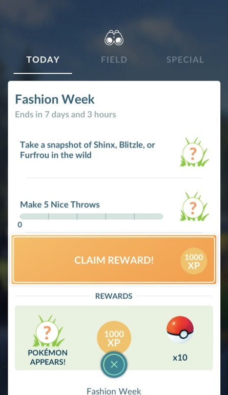 Pokémon GO Fashion Week Timed Research