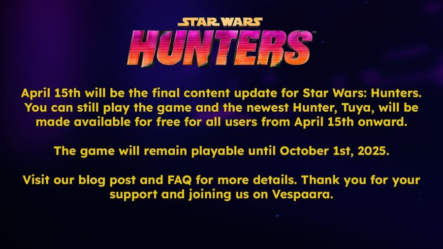 Star Wars: Hunters Zynga statement