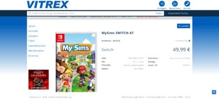 MySims Switch Virtrex Listing