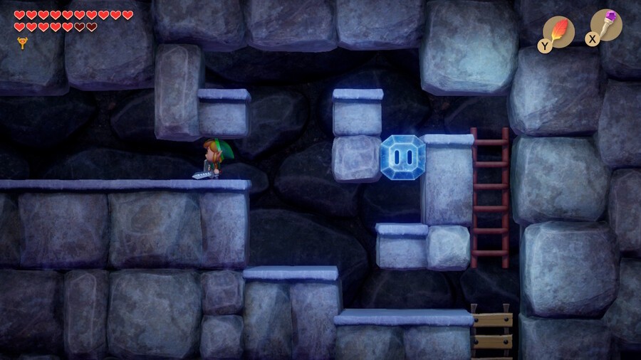 Cleared of ice blocks, Link jumps down to the path forward