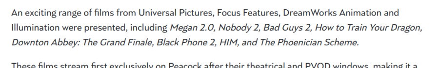 NBCUniversal Content Slate Page