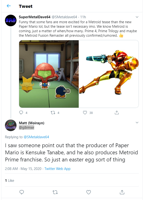 Metroid Paper Mario Tweet