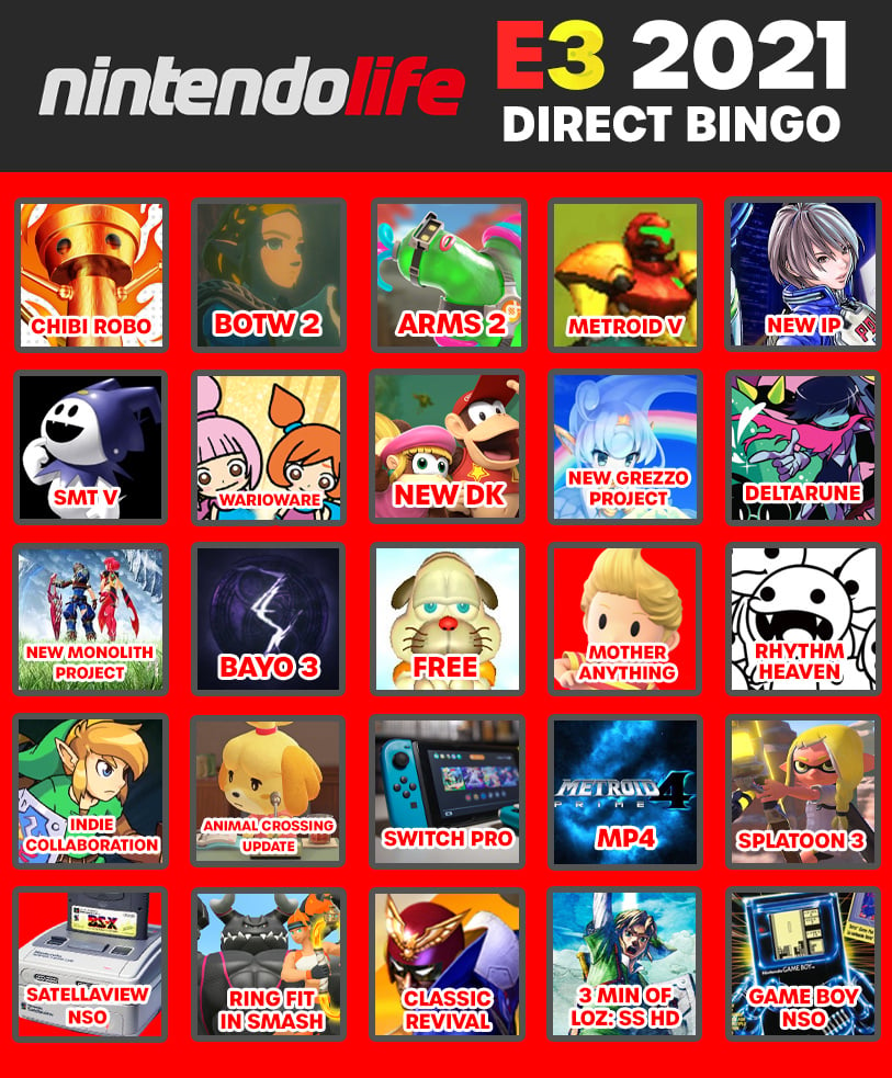 Nintendo Direct June 2023 Bingo Card