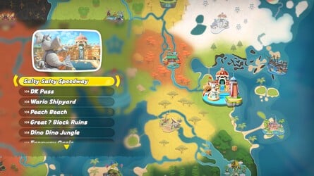 Mario Kart World Salty Salty Speedway Select screen