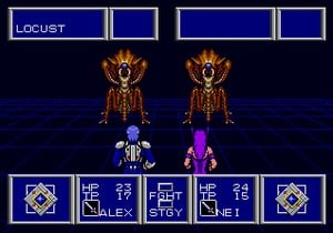A traditional RPG battle in Phantasy Star II.