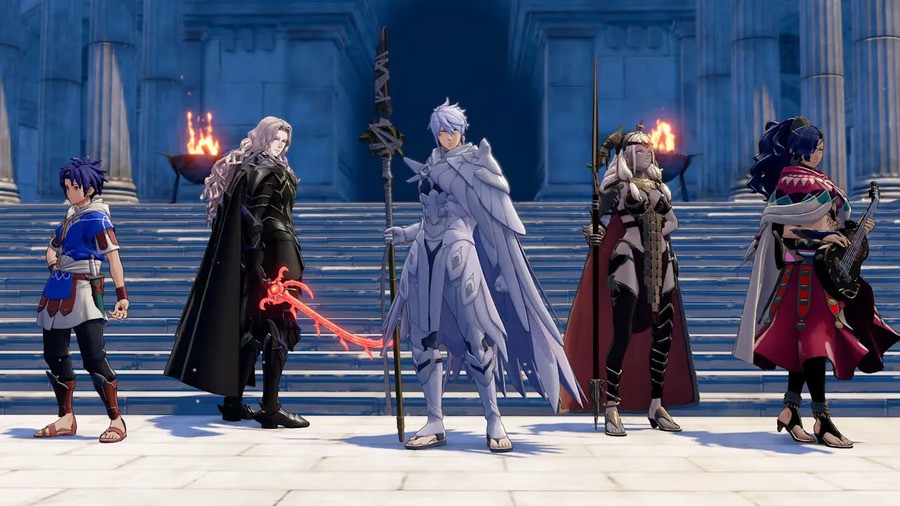Five characters from Fire Emblem: Fortune's Weave