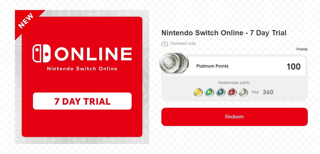 nintendo switch online free trial code
