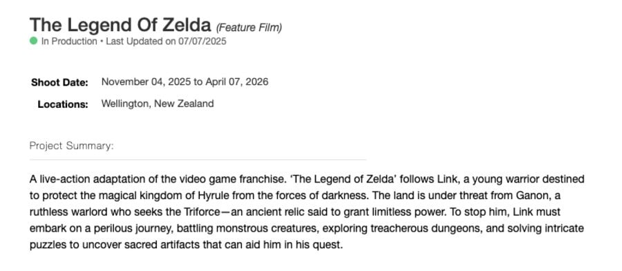Zelda Movie FTIA Listing