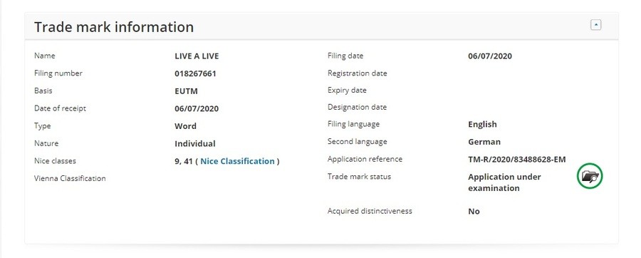 LIVE A LIVE Trademark