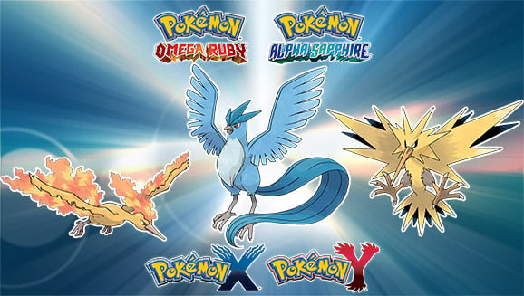 Shiny Event Articuno, Zapdos & Moltres Pokemon X, Y, Omega Ruby or