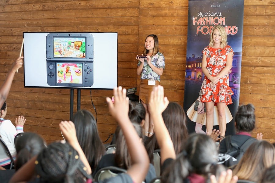In this photo provided by Nintendo of America, popular fashion blogger Ashley Fultz talks with kids about her career background and experience working in the fashion and beauty industries. The founder of The Style Editrix helped kick off the Style Savvy: Fashion Forward workshop in El Segundo, California, on Aug. 30, 2016. Style Savvy: Fashion Forward, the latest instalment in the popular franchise, is available now for the Nintendo 3DS family of systems.