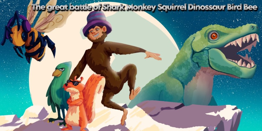 The great battle of Shark Monkey Squirrel Dinossaur Bird Bee