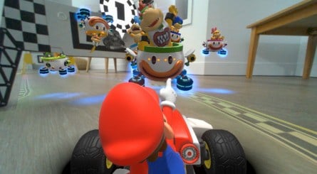 The RC car reacts convincingly to in-game status changes, such as wind blowing the car or a Chain Chomp pulling you around the course