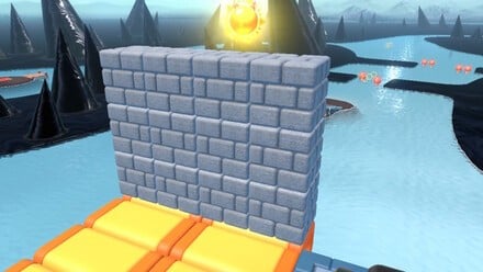 (Clockwise from top left) Ground pound the button and the course appears by magic, with the Cat Shine hidden behind a wall at the end. Navigate the platforms carefully, and use the Fire Flower power-up to take out the enemy and detonate a ball