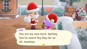 Villagers reacting to gifts from Santa and costume