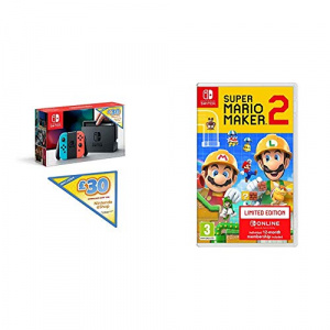 Nintendo Switch (Neon Red/Neon Blue) with £30 Nintendo eShop Credit & Super Mario Maker 2 Ltd Edition