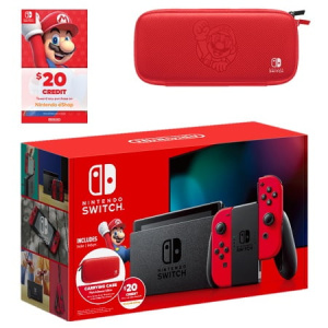 Nintendo Switch Bundle with Mario Red Joy-Con, $20 Nintendo eShop Credit, & Carrying Case - Walmart.com