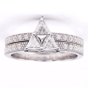 Elegant Legend of Zelda Diamond and Milgrain Engagement Ring and Wedding Band
