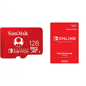 SanDisk 128GB MicroSDXC + Nintendo Switch Online Family Membership 12 Month