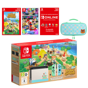 Nintendo Switch Animal Crossing: New Horizons Edition + Mario Kart 8 Deluxe + Travel Case + Nintendo Switch Online (3 Months) Pack