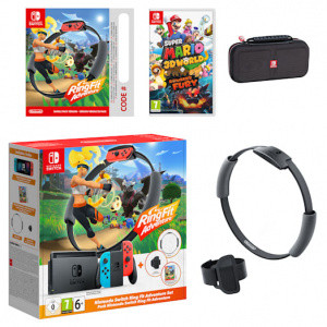 Nintendo Switch (Neon Blue/Neon Red) Ring Fit Adventure Set + Super Mario 3D World + Bowser&#x27;s Fury Pack